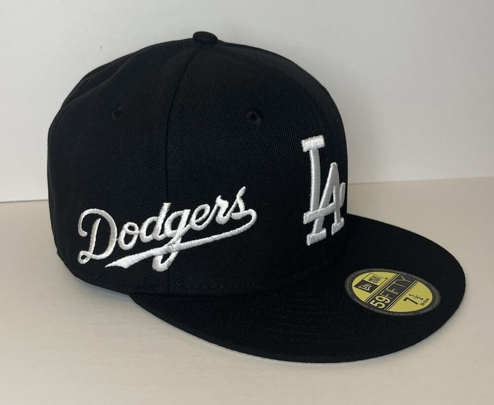 New Era 59FIFTY Los Angeles Dodgers Black White Fitted Hat Size 7 1/2